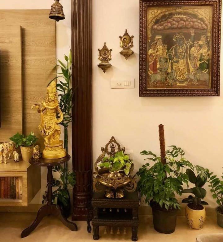 Boho Krishna prayer corner
