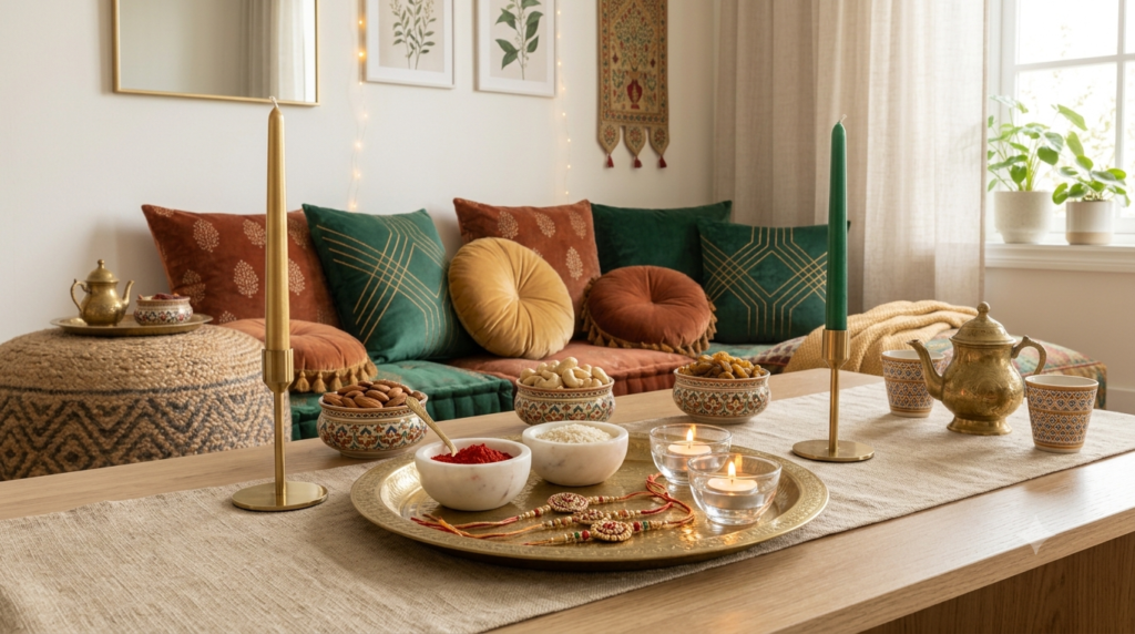 Aesthetic Brass Pooja Thali and coffee Table Styling