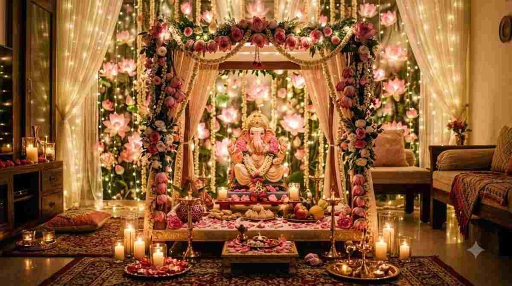 Lotus Theme Ganpati Mandap