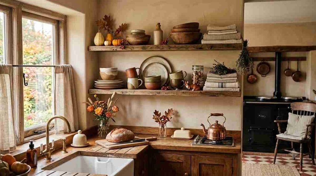 Style Open Shelves With Autumn Neutrals