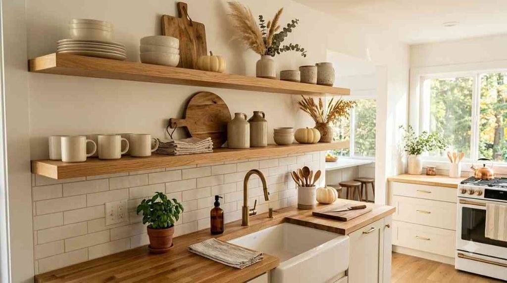 Style an Open Kitchen shelf for Fall