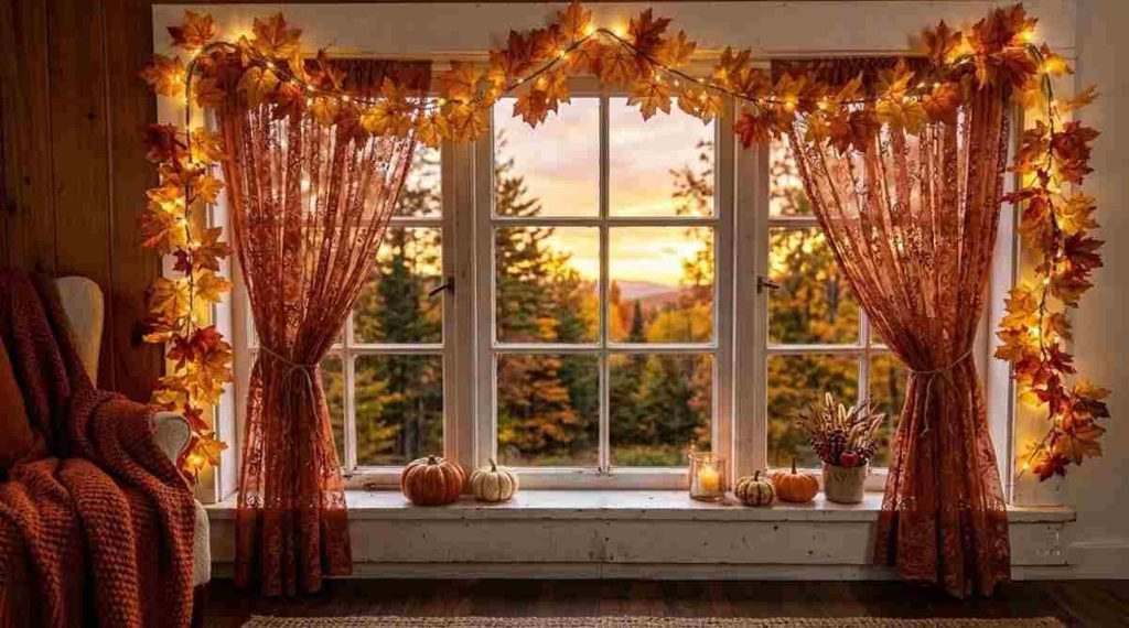 Cozy Maple Garland Window