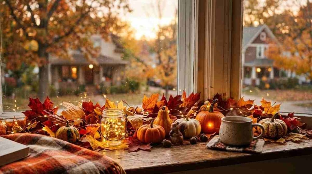 Glowing Pumpkin & Candle Windowsill