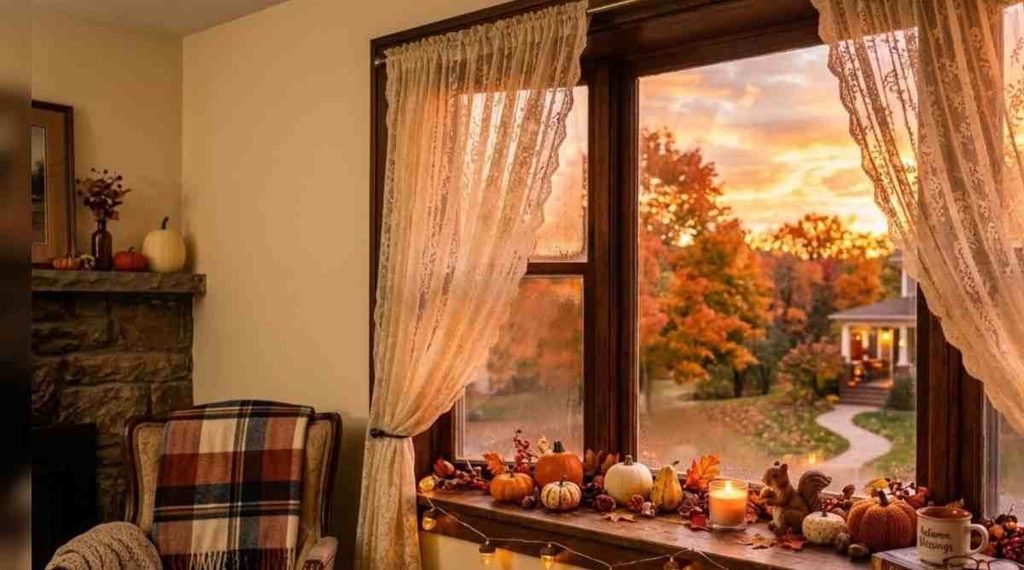 Orange Lace Curtain Fall Window