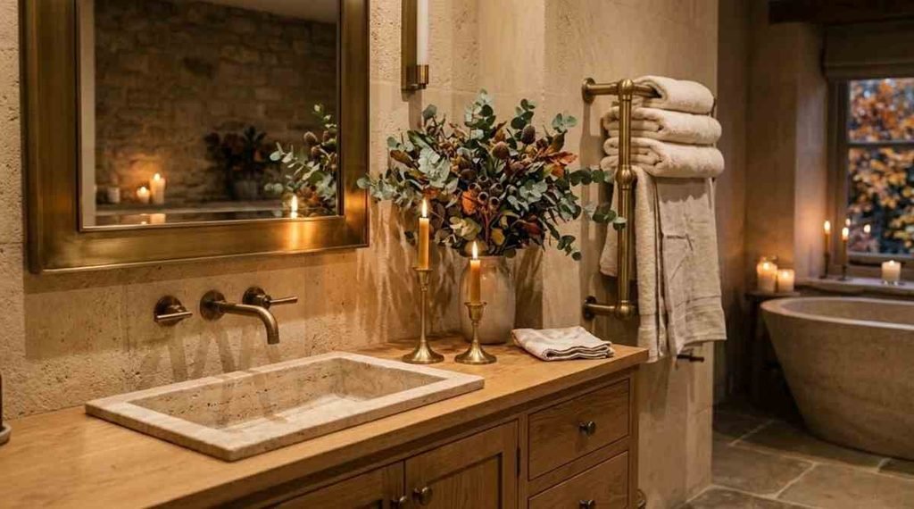 Warm Brass & Copper Fall Bathroom Accents