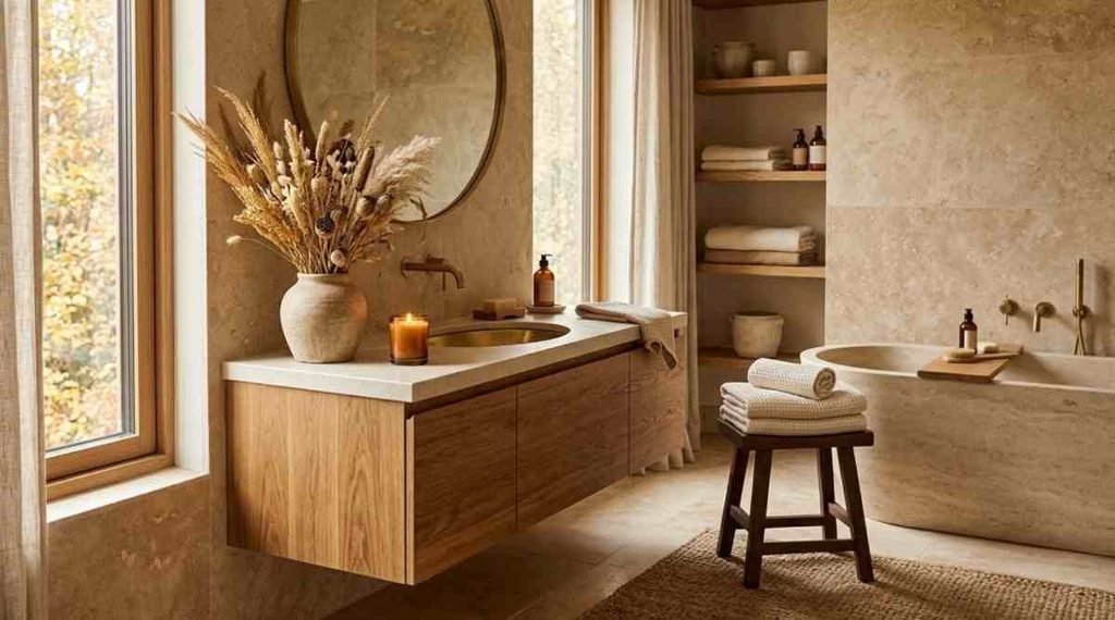 Organic Stone & wood Fall Bathroom Retreat