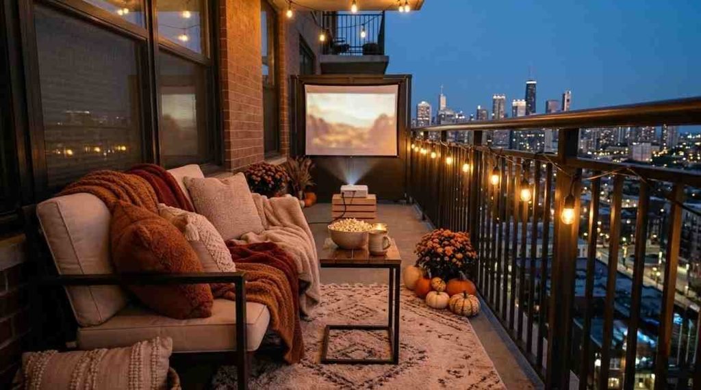 Cozy Fall Balcony Movie Night