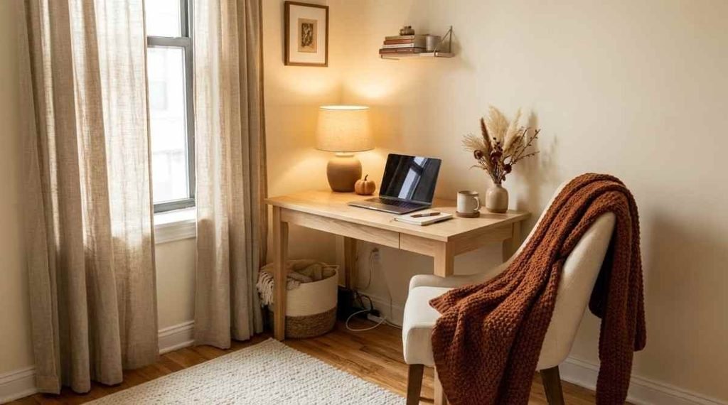 Cozy Desk Nook with a Soft Fall Throw
