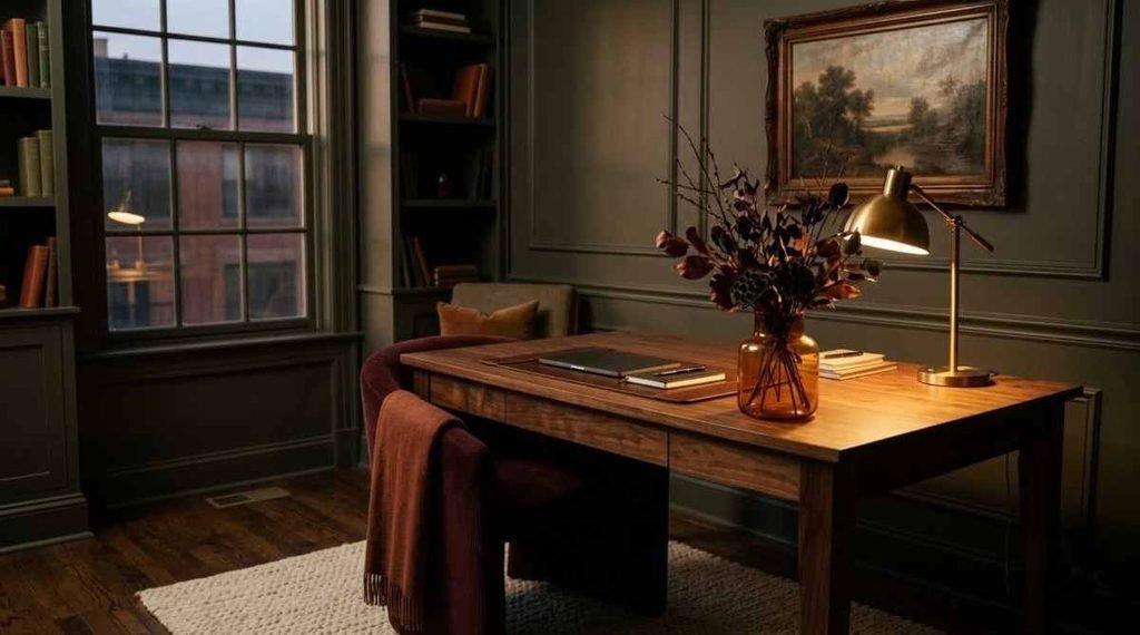 Moody Burgundy Fall Home Office