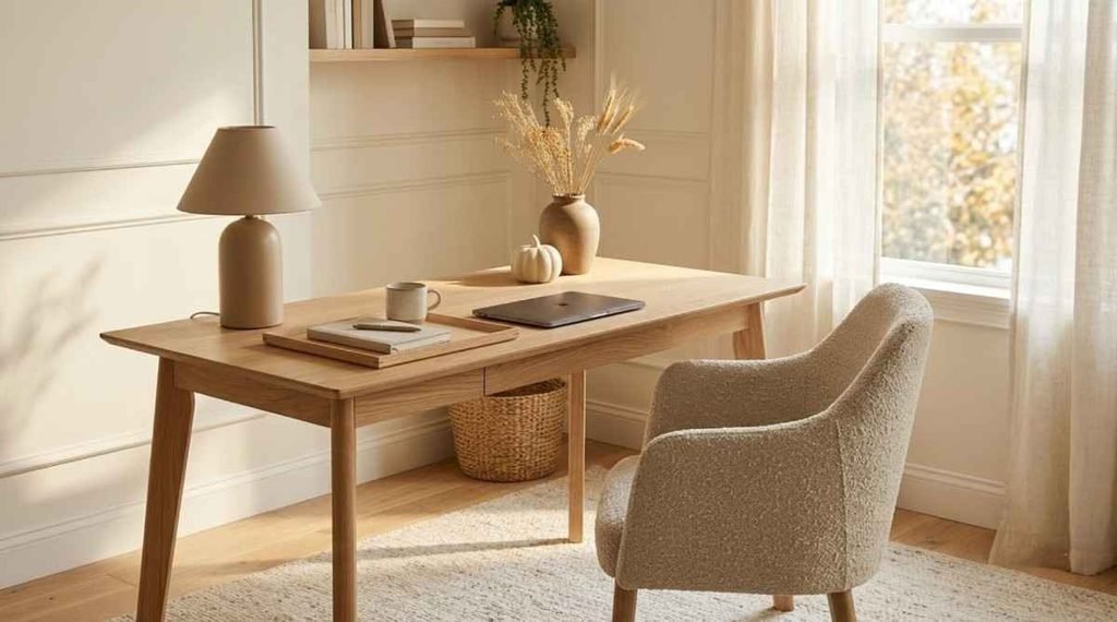 Minimalist Fall Office with Warm Neutrals