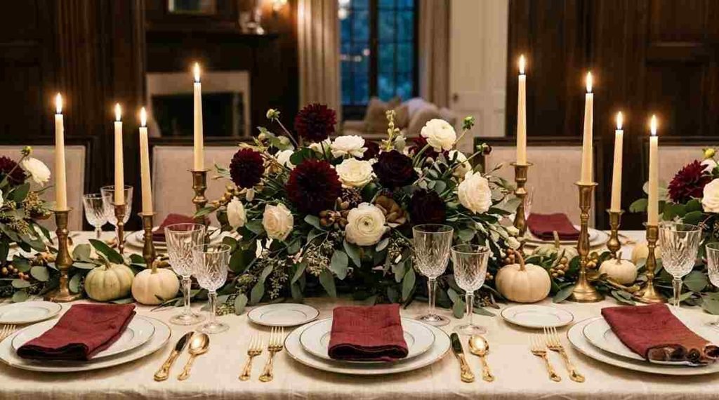 Elegant Burgundy and Cream Centerpiece