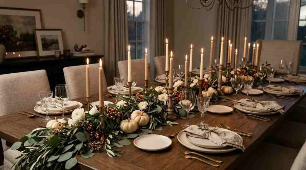 Elegant Thanksgiving Table with Greenery Garland