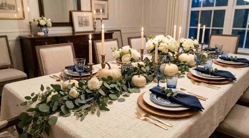 Blue and White Thanksgiving Table